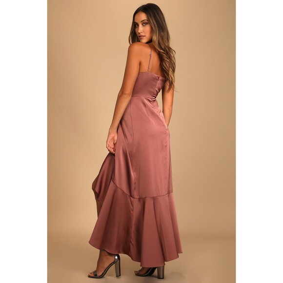 Lulus Enchanted Moments Mauve Pink Satin Ruffled High-Low Surplice Dress XS - Picture 3 of 9